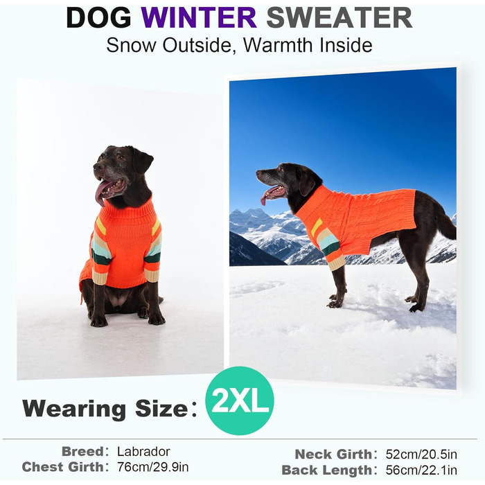Теплий зимовий пуловер для собак великих порід (Лабрадор, Голден Ретривер), оранжевий, XL