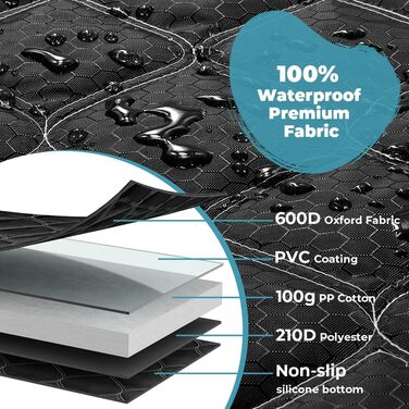 Захист для багажника авто: килимок для собак KYG, водовідштовхувальний, антикіготкові бортики, 215x110 см, чорний