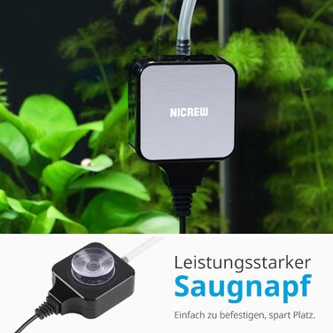 Повітряний компресор для акваріума NICREW Nano Silent Max з регулятором, тихий (до 35 дБ), енергоефективний 1.5 Вт, 36 л/год, для акваріумів 40-80 л, чорний