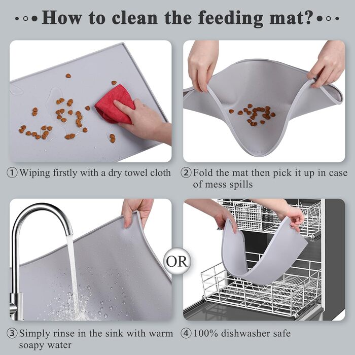 Підкладка під миску для собак та котів VIVAGLORY Grippymat, силіконова, 60x40 см, сіра