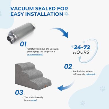Сходинки для собак та котів, 3 сходинки, 40 см, сірі. Зручні для літніх тварин, миються, не слизькі. Для дому, до ліжка, дивану.