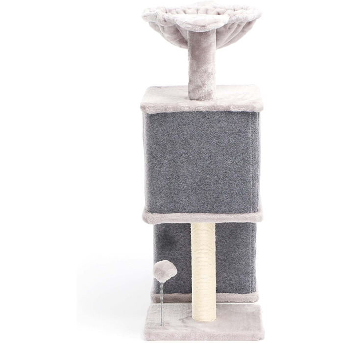Котячий будиночок-крізьомачка Fudajo сірого кольору, 71,5 см, з платформою для відпочинку, лежаком, дряпалкою та будиночком для котів. Кліматичний комплекс для котів