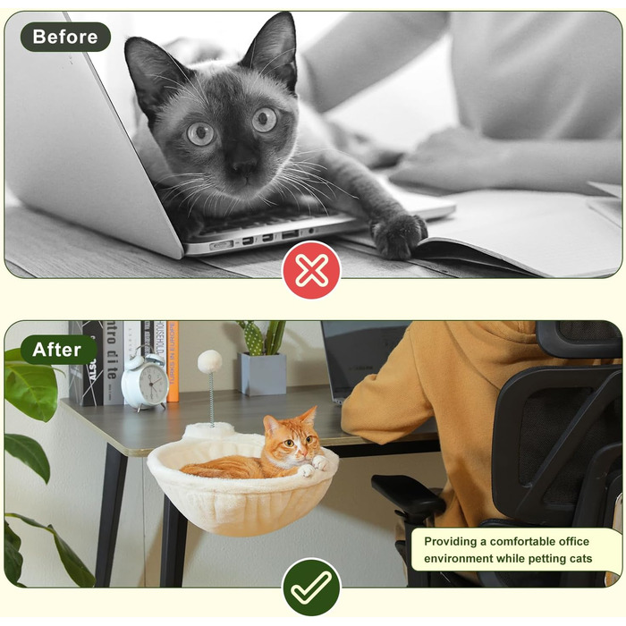 PAWZ Road: Крісло-гамак для кота на стіл, дерев'яне, 360° обертання, регульована висота, для дряпання, до 23 кг (Бежевий, Кругле)