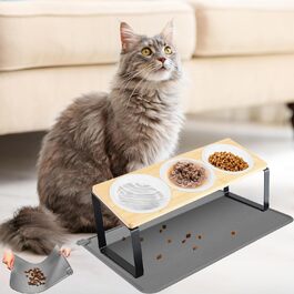 Набір мисок для котів 3 шт. з підставкою, кераміка, підняті миски, антиковзаюча підставка, для котів та маленьких собак