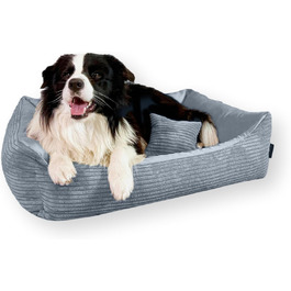 М'яке ліжко для собак 4L Textil Molly, корд, 80x60 см, сірий колір. Знімна та пральна наволочка. Підходить для середніх собак.