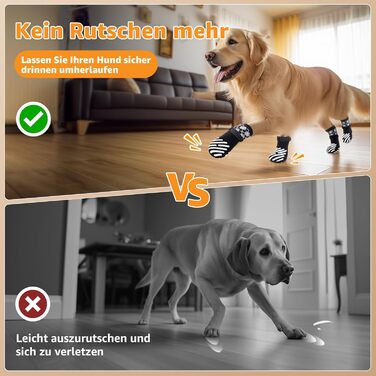 Шкарпетки для собак PICK FOR LIFE 4 шт. Захист лап, антиковзаючі, з клямками для твердих дерев'яних підлог, чорного кольору. Підходять для маленьких, середніх та великих собак.