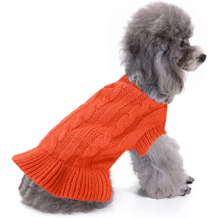 Світшот для маленьких собак, в'язаний одяг для котів, теплий зимовий одяг для кошенят, цуценят, розмір XS, світло-блакитний (XX-Small, сукня-помаранчевий)
