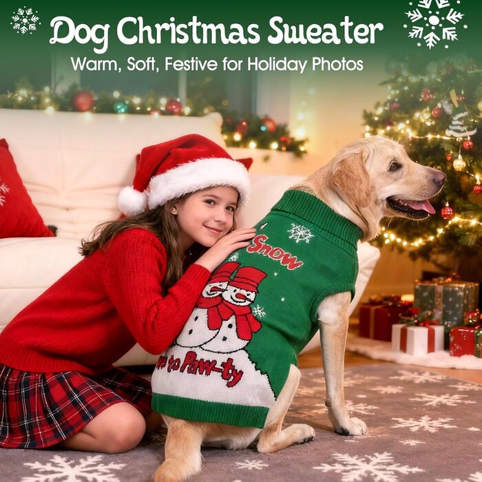 Светр для собак IECOii з коміром-моторолкою, флісовий пуловер, різдвяний пуловер для собак, теплий в'язаний пуловер на Хелловін, 5XL, зелений
