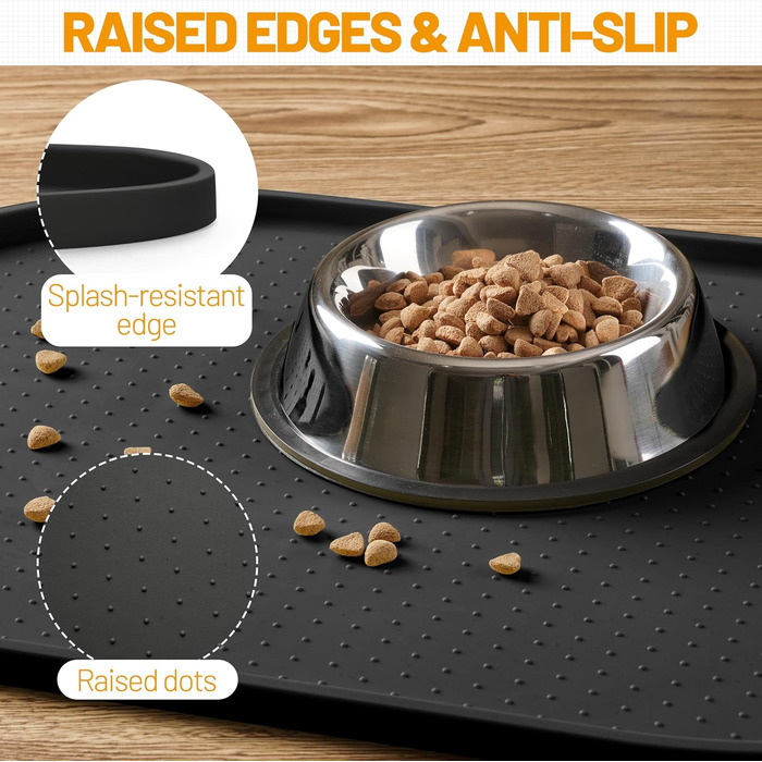 Гумова килимок для годівлі собак та котів з високим бордюром, водонепроникний, 48.3 x 19'L x 12'W (білий пісок)