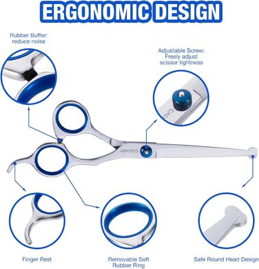 Набір професійних ножиць для грумінгу собак 5-в-1, з безпечними закругленими кінцями, 4CR нержавіюча сталь, для собак та котів, блакитний