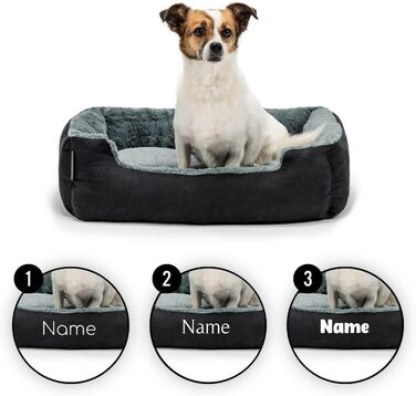 Килимок для собак Lionto з двостороннім подушками та неслизьким дном, міцний лежак для домашніх тварин з глибоким входом для собак та котів будь-якого віку, 50x37 см, м'який лежак для собак, (Д 60 x Ш 48 x В 18 см (з нанесенням імені), чорний/сірий)
