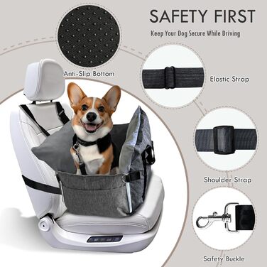Автокрісло для собак - Автомобільне крісло для маленьких та середніх собак до 18 кг з ременем безпеки та кишенями для зберігання, антиковзаюча підставка (Смужка в морському стилі) (Сірий, 76.2 x 52 см)