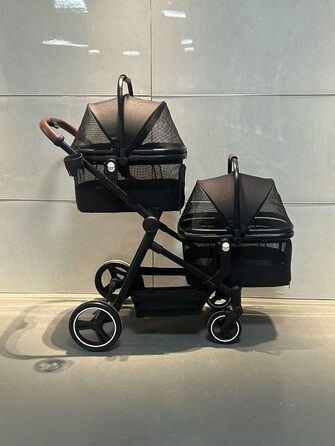 Складаний двоярусний візок для собак та котів до 22 кг, з сітчастими віконцями, тримачем для напоїв та місцем для зберігання. Ідеально для двох маленьких собак або котів. Легкий та зручний двошаровий візок.