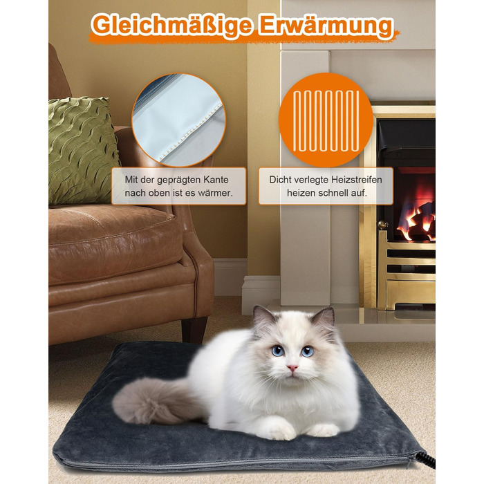 Килимок грілка для котів та собак, 30-60°C, 4 таймери, безпечний, вологостійкий, 45x45 см, сірий