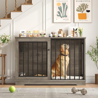 Клітка для собак FirFurd 120см: міцна метало-дерев'яна будка XXL для великих собак, 120x90x60 см, коричнево-біла