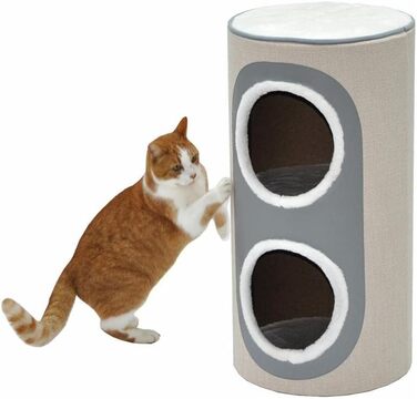 Котячий будиночок-крізьтонна Nanook Nala: стійкий крізьточний комплекс з печерами, 71 см, сизаль, штучна шкіра, бежевий, сірий