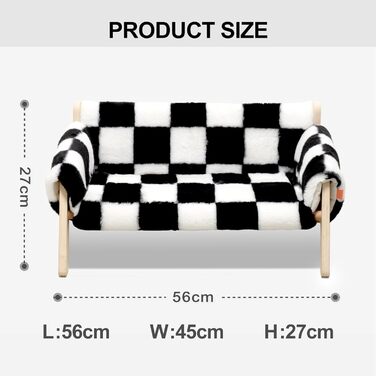 Дерев'яне підняте котяче ліжко MEWOOFUN 56x45 см, міцний великий диван для котів, модний котячий стілець із знімним чохлом, витримує до 10 кг (шахова клітинка)