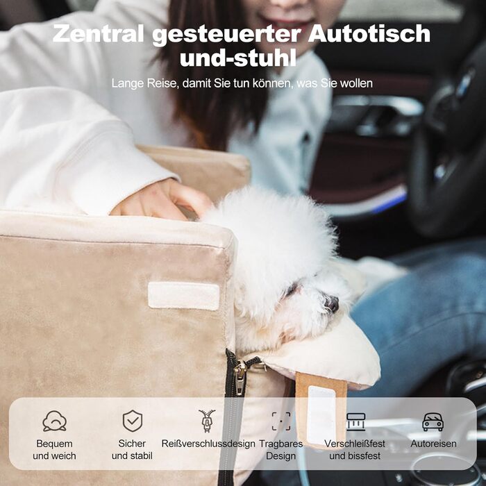 Автокрісло для собак Ergocar, підйомник для маленьких собак та котів до 6 кг, з ременями через плече, знімний, портативний, кошик для собак в авто, переносне ліжко для тварин в авто (білий)