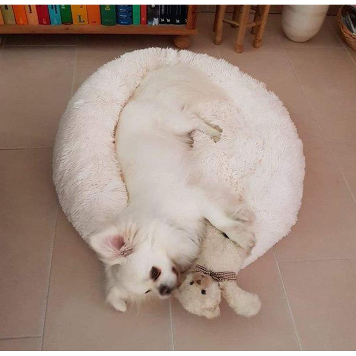 М'яке ліжко для собак та котів великих розмірів, круглої форми, 80 см, біле