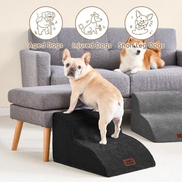 Сходинки для собак EHEYCIGA: 50 см, 4 сходинки, для маленьких собак, на диван/ліжко, з високощільним губчастим матеріалом, знімний та миючий чохол, антиковзне покриття, сірий (40 x 50 x 30 см)