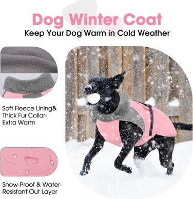 Зимовий теплий куртка для собак Nanaki з флісовою підкладкою, водонепроникний, світловідбиваючий, з отвором для повідка, пухнастий комір, середній розмір, для прогулянок на вулиці, полювання, простий у використанні (Large, Pink)