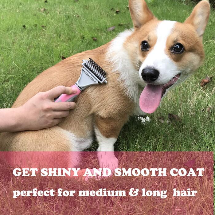 Гребінець для котів та собак Fellkamm з двома сторонами, для видалення линяння та розплутування шерсті, підходить для середньої та довгої шерсті, рожевий