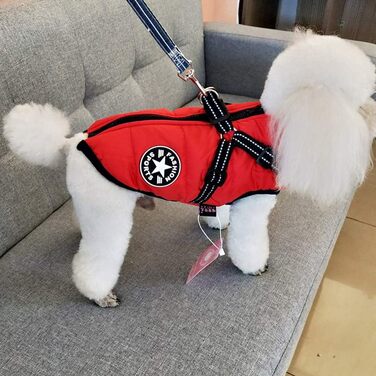 Зимовий теплий одяг для собак з шлейкою, тепла куртка для маленьких собак, XL (4-7 кг), червоний