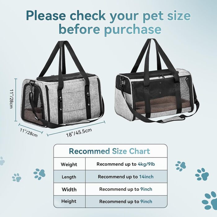 Переносна переноска для котів та маленьких собак Petsfit - сіра, розмір M (45,5 x 28 x 28 см)