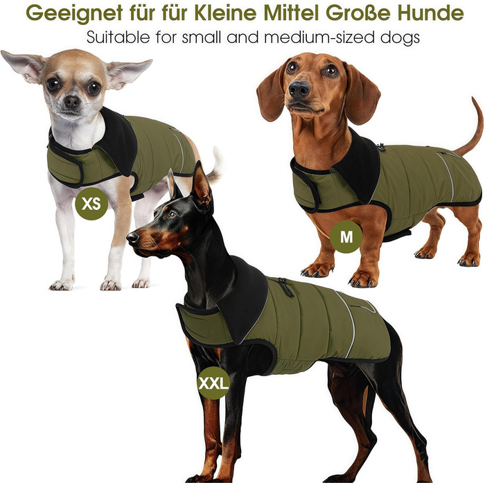 Зимовий теплий водонепроникний одяг для собак, куртка для активного відпочинку, розмір M (обхват грудей 53 см), колір зелений