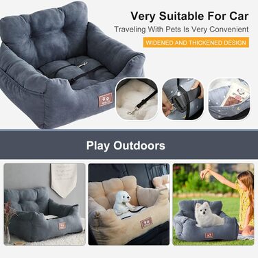 PETCUTE: Зручний автокрісло для собак, сірого кольору. Безпечний кріплення, знімний килимок, кишені для зберігання. Підходить для маленьких собак