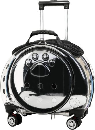 Тролей для домашніх тварин Juebueix з вентиляційними отворами, переноска для котів та собак, телескопічна ручка, прозоре вікно, для маленьких собак та котів (чорний)