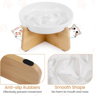 Антислизький годівниця для котів PETTOM з кераміки, повільний годівля, для котів та маленьких собак, білий