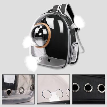 Рюкзак для кота/собаки Galatée, переноска для домашнього улюбленця, водонепроникний, прозорий, чорний, 35*45*28 см