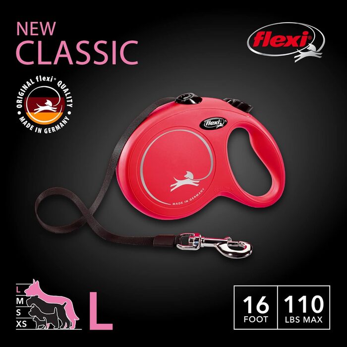 Рулетка-повідок Flexi CL30T5.250.R для собак, автоматичний, 4,9 м, червоний, розмір L