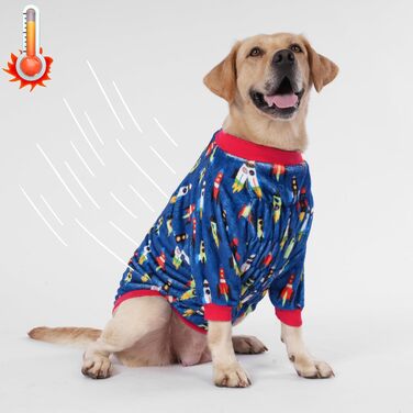 LovinPet светр для великих собак з фланелі, теплий одяг для собак, синій з принтом ракети, гіпоалергенний, для маленьких і великих порід