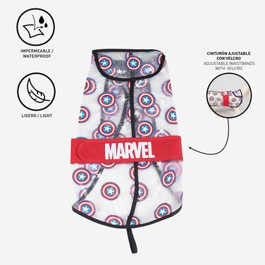 Дощовик для собак Cerdá Captain Aerica - офіційна ліцензія Arvel, XS | Водонепроникний дощовик для собак