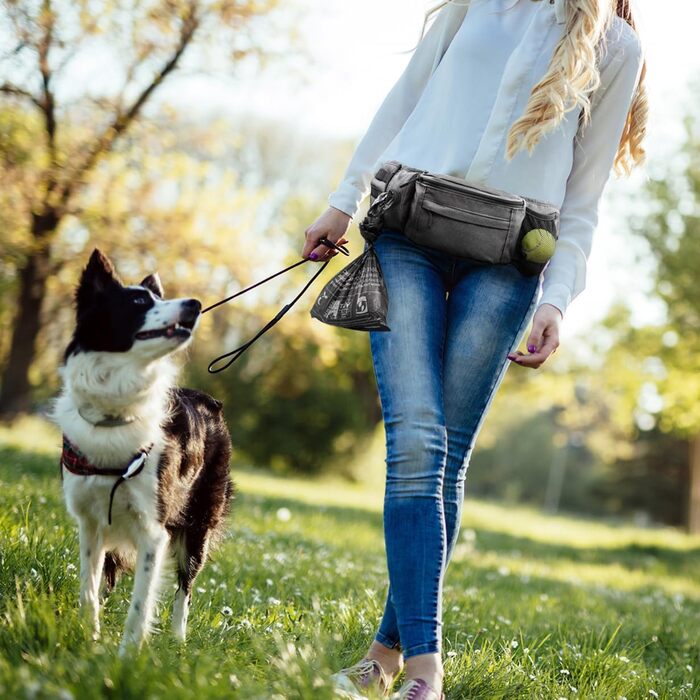 Сумка для ласощів для собак HUND IST KÖNIG: міцна жилетна сумка, фідер для собак з дозатором для пакетів, кишеня для телефону та ремінь для Flexileine, темно-сірий