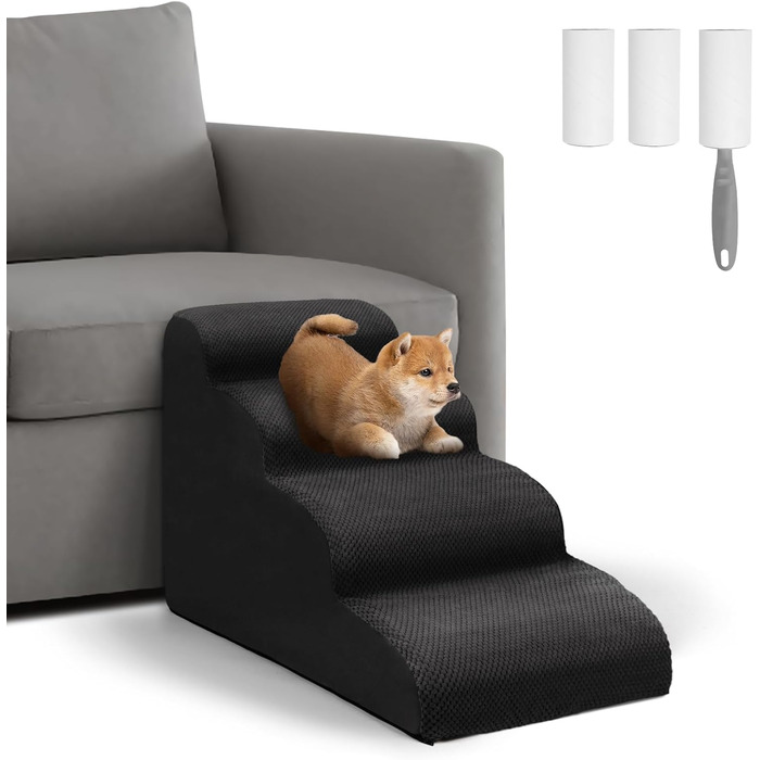 Сходинки для собак Mozvvco - 4 сходинки, для маленьких собак, м'який матеріал, знімний чохол, чорного кольору