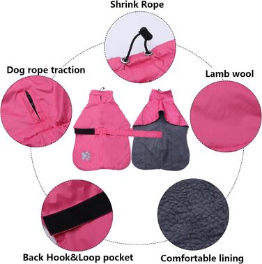 Дощовик для грейхаундів Geyecete: водонепроникний, теплий, з плюшевою підкладкою, для великих собак, розмір XL/XXL, рожевий