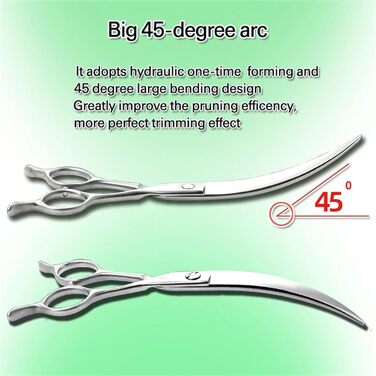Професійна вигнута ножиця для собак 7.5 дюймів, з ергономічною ручкою, з нержавіючої сталі 440C, для грумінгу собак та котів