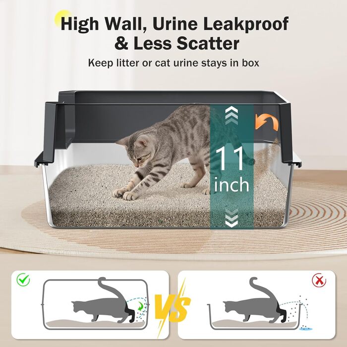 Котлові туалети для котів з нержавіючої сталі, великі, XL, з кришкою, антибактеріальне покриття, сірий, легко чистити