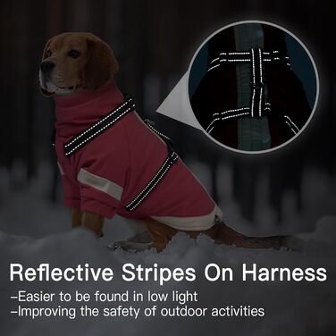 Зимовий теплий одяг для собак з інтегрованим повідком, водонепроникний, з відбиваючими елементами, рожевий, XS (обхват грудей 35 см), для чихуахуа та інших дрібних порід