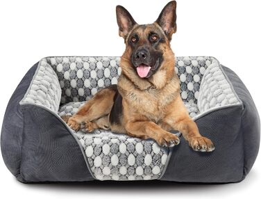 М'яке ліжко для собак великих порід з візерунком у крапку, фланелеве, антистресове, 90x65x23 см, сіро-блакитне