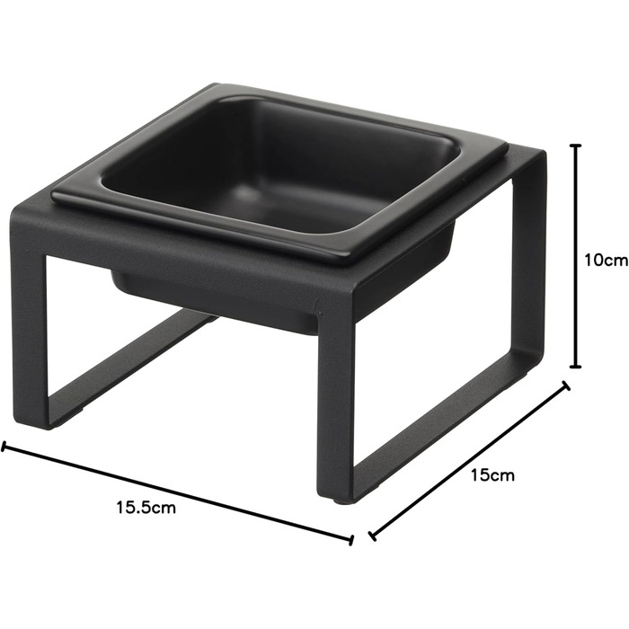 Миска для корму тварин Yamazaki 5817 Tower на підставці, чорна, сталь/кераміка, мінімалістичний дизайн, 15 x 15.5 x 10 см