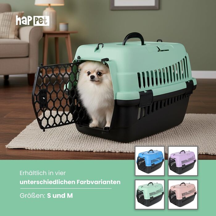 Транспортний бокс для тварин Happet ABBA M сірий 56x37x37 см – міцний, добре провітрюваний бокс з пластику для котів та маленьких собак, переноска для подорожей, переноска для котів (S (50x33x33cm), ABBA світло-зелений)