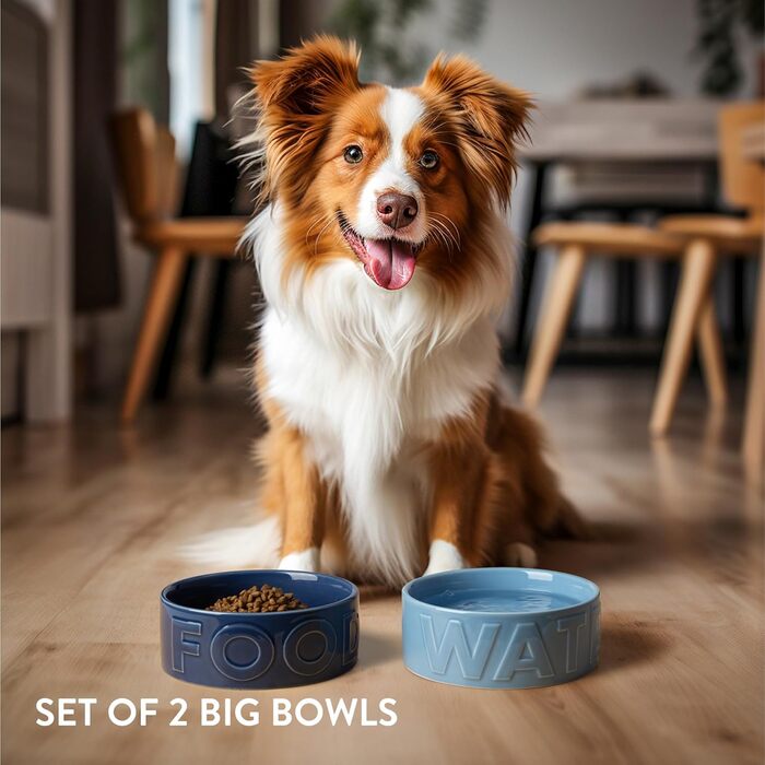 Набір мисок для собак Navaris 2 шт. з кераміки - підходять для мікрохвильовки та мийки посуду - миски для води та корму для собак чорного та білого кольорів - великий об'єм 700 мл Чорний Білий (блакитний)