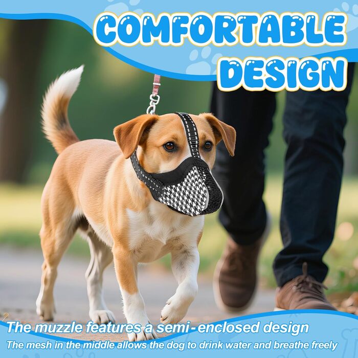 Нашийник-маска для собак, м'який, дихаючий, сітчастий матеріал, регульований, для малих, середніх та великих собак, запобігає гавкоту, їжі та кусанню, 2 шт. Чорний/Білий S