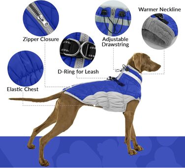 Зимова куртка для собак, теплий флісовий зимовий костюм для собак середнього розміру (синій, M)