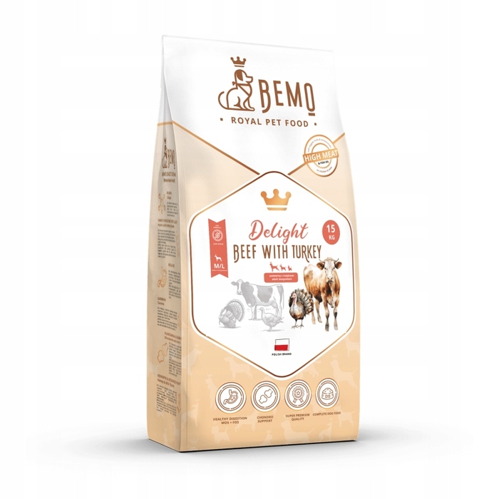 Корм для собак середніх та великих порід Bemo Delight з яловичиною та індичкою, 15 кг
