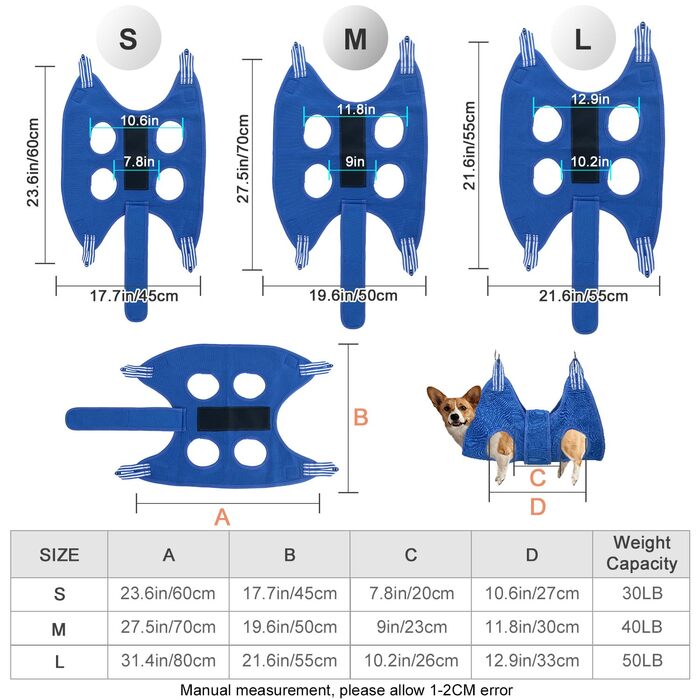 Набір для догляду за тваринами: гамак, пристосування для грумінгу, інструменти для стрижки нігтів (синій, M)